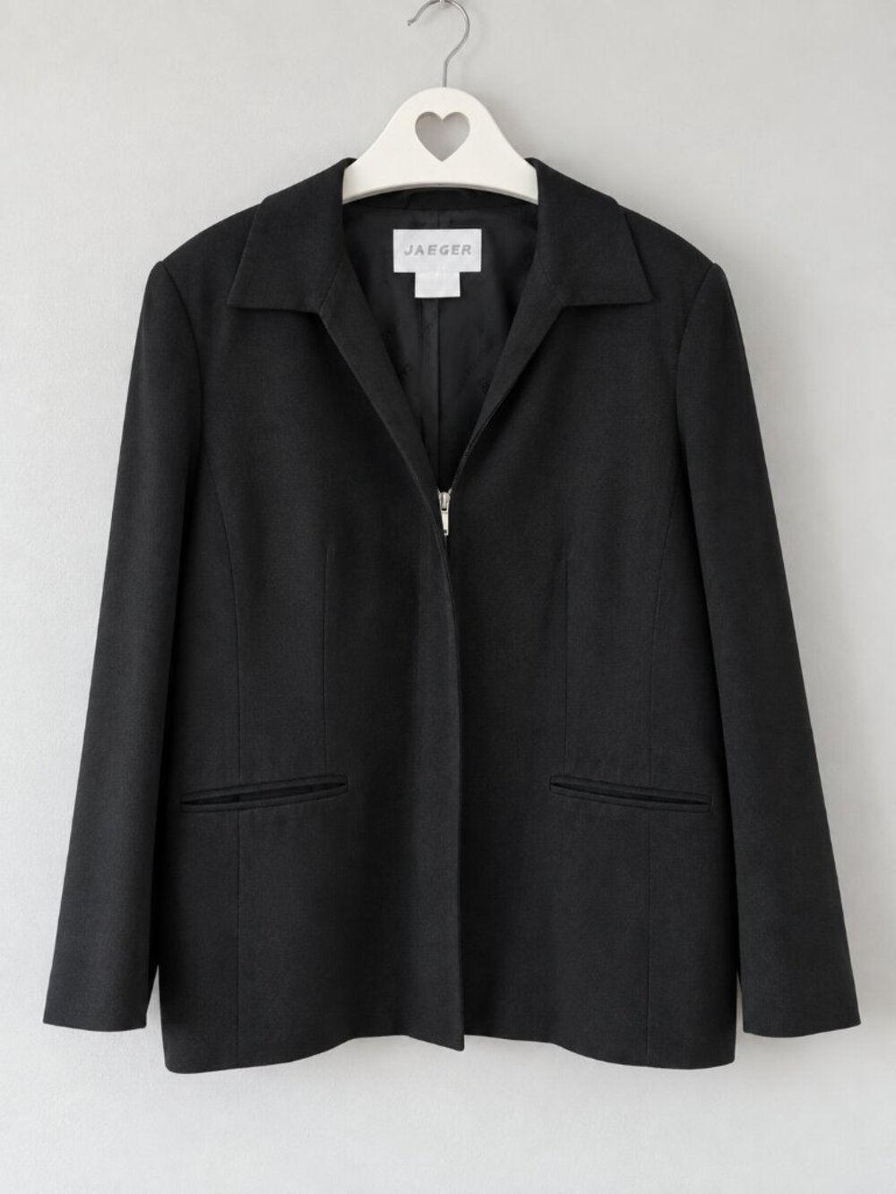 Jaeger Black Zip Front Blazer Jacket Minimalist Tailored Style PTP22